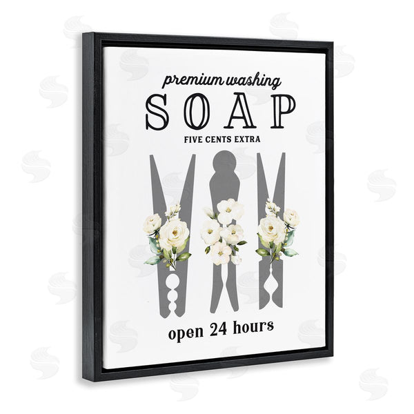Stupell Industries Lettered And Lined | Floral Clothespin Silhouette Vintage Script Soap Signage Wall Art