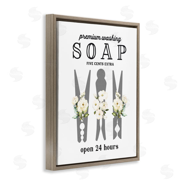 Stupell Industries Lettered And Lined | Floral Clothespin Silhouette Vintage Script Soap Signage Wall Art