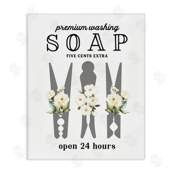 stupell industries Lettered and Lined | Floral Clothespin Silhouette Vintage Script Soap Signage Wall Art
