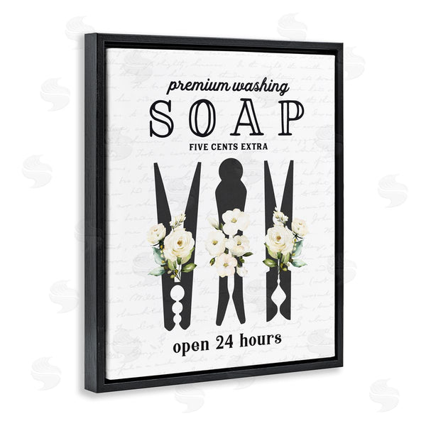 Stupell Industries Lettered And Lined | Floral Clothespin Silhouettes Laundry Room Script Sign Wall Art