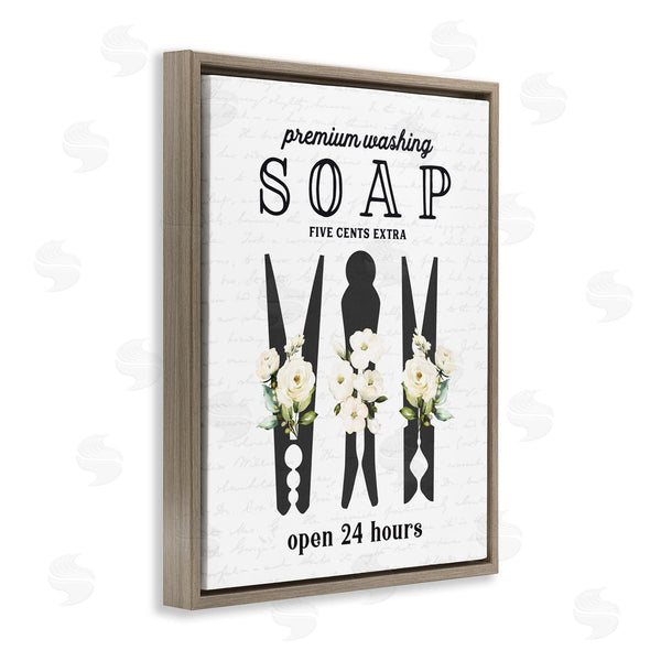 Stupell Industries Lettered And Lined | Floral Clothespin Silhouettes Laundry Room Script Sign Wall Art