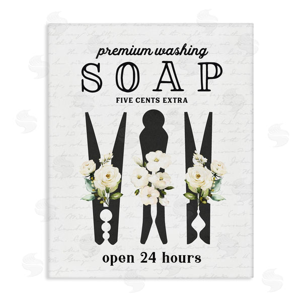 stupell industries Lettered and Lined | Floral Clothespin Silhouettes Laundry Room Script Sign Wall Art