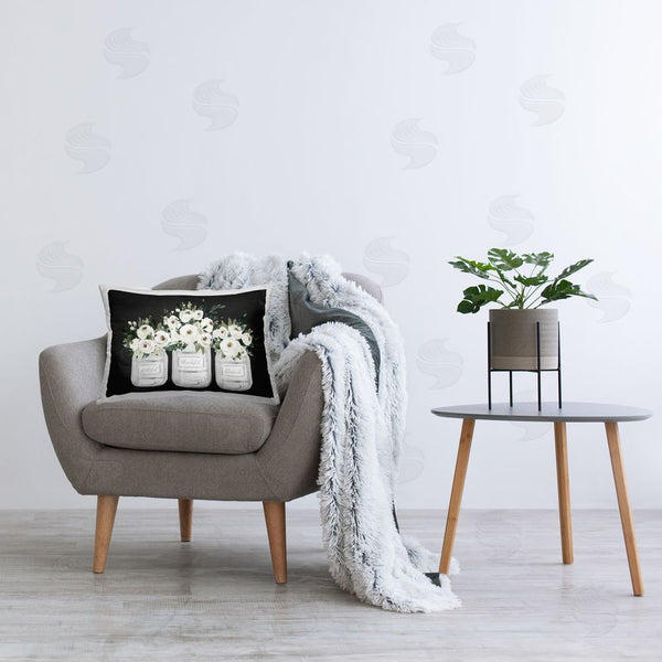 Stupell Industries Lettered And Lined | Floral Farmhouse Jars Trio Printed Throw Pillow