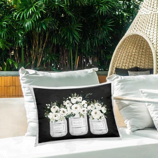 Stupell Industries Lettered And Lined | Floral Farmhouse Jars Trio Printed Throw Pillow