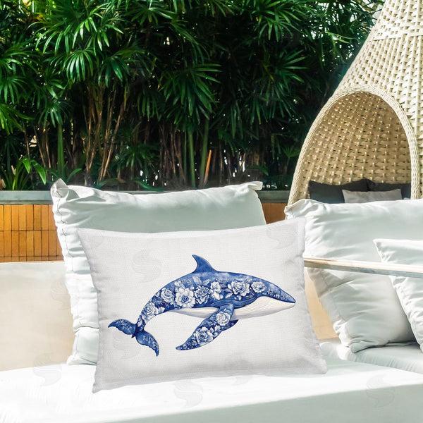 Stupell Industries Lettered And Lined | Floral Toile Whale Printed Throw Pillow