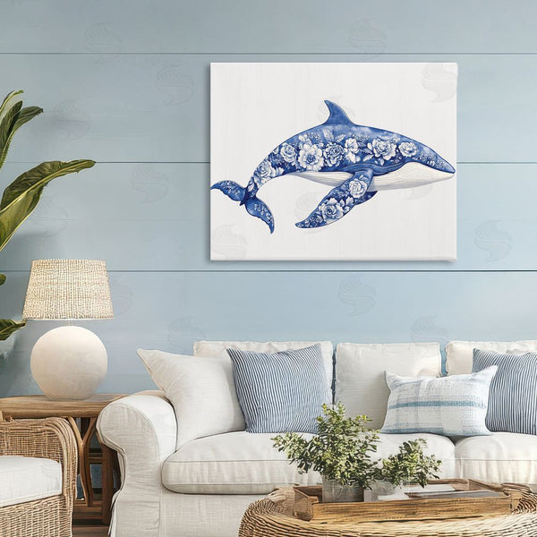 Stupell Industries Lettered And Lined | Floral Toile Whale Wall Art