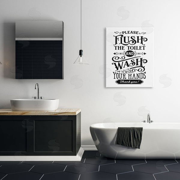 Stupell Industries Lettered And Lined | Flush & Wash Hands Vintage Style Text Typography Wall Art