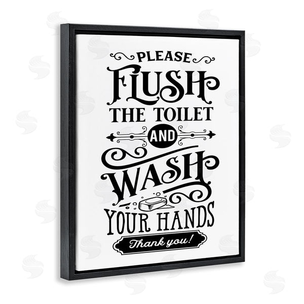 Stupell Industries Lettered And Lined | Flush & Wash Hands Vintage Style Text Typography Wall Art