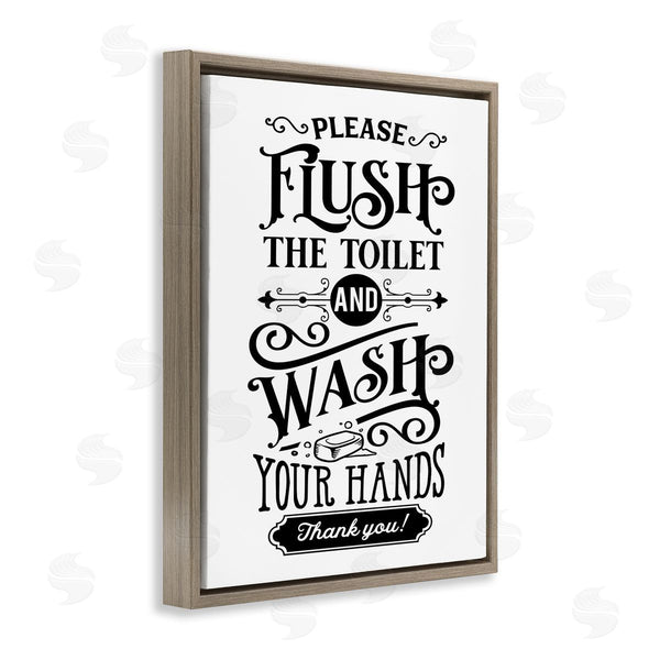 Stupell Industries Lettered And Lined | Flush & Wash Hands Vintage Style Text Typography Wall Art