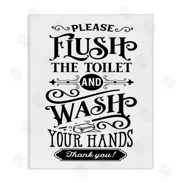 stupell industries Lettered and Lined | Flush & Wash Hands Vintage Style Text Typography Wall Art