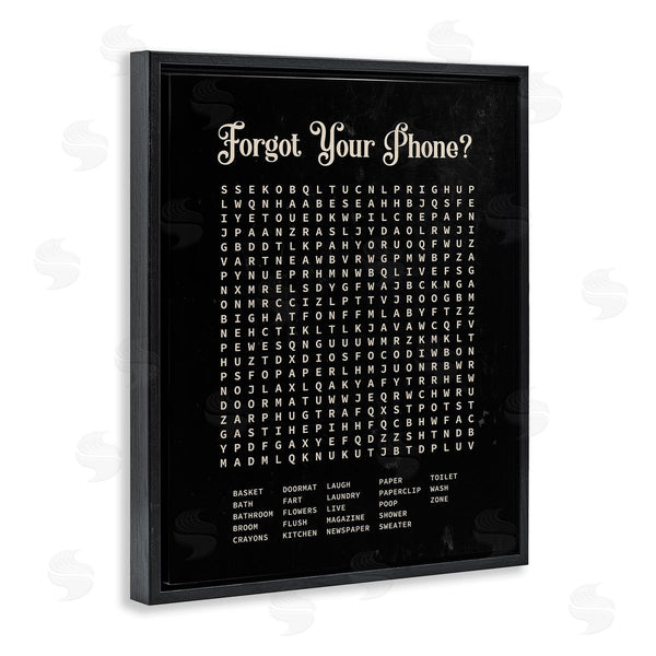 Stupell Industries Lettered And Lined | Forgot Your Phone Crossword Activity Distressed Black