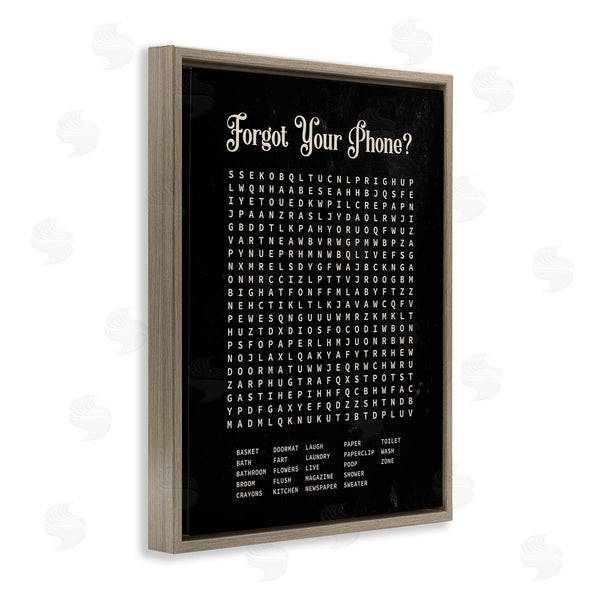 Stupell Industries Lettered And Lined | Forgot Your Phone Crossword Activity Distressed Black
