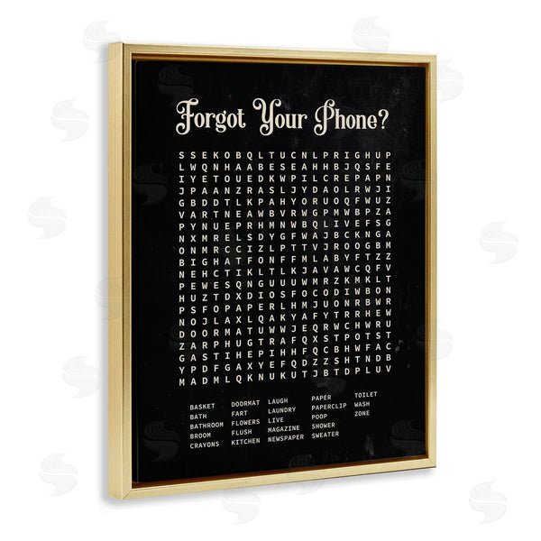 Stupell Industries Lettered And Lined | Forgot Your Phone Crossword Activity Distressed Black