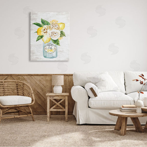 Stupell Industries Lettered And Lined | Fresh Lemon Floral Bouquet Farmers Market Jar Wall Art