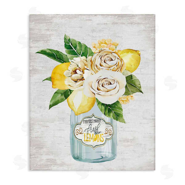stupell industries Lettered and Lined | Fresh Lemon Floral Bouquet Farmers Market Jar Wall Art