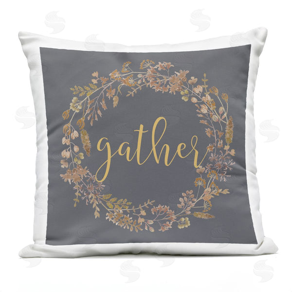 Stupell Industries Lettered And Lined | Gather & Botanical Wreath Printed Throw Pillow