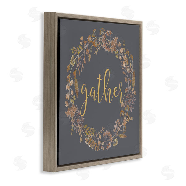 Stupell Industries Lettered And Lined | Gather Calligraphy Rustic Autumn Botanical Blooms Wreath Wall Art