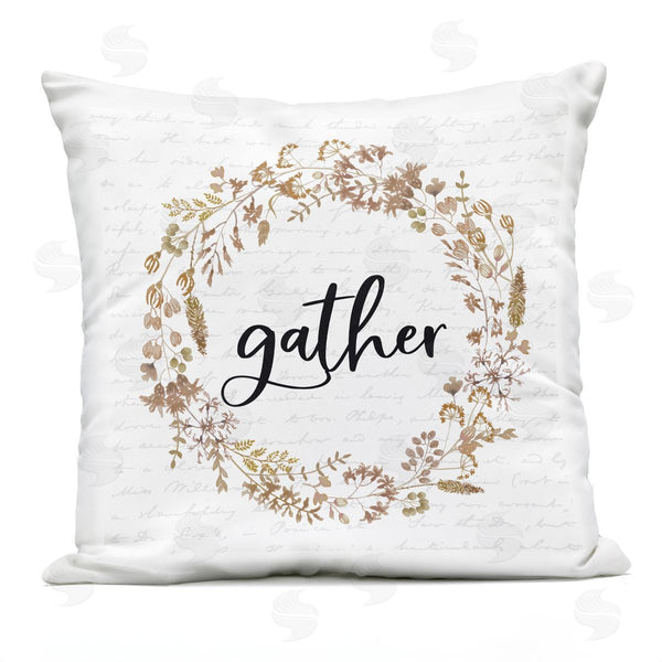Stupell Industries Lettered And Lined | Gather Leaf Wreath Printed Throw Pillow