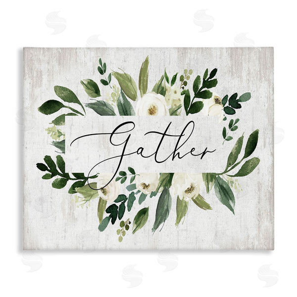 stupell industries Lettered and Lined | Gather Text White Flower Green Botanicals Distressed Pattern Wall Art