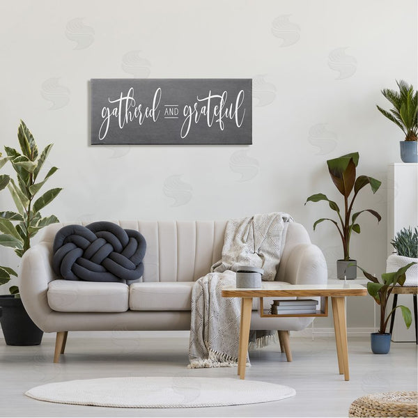 Stupell Industries Lettered And Lined | Gathered & Grateful Fancy Cursive Thankful Family Wall Art
