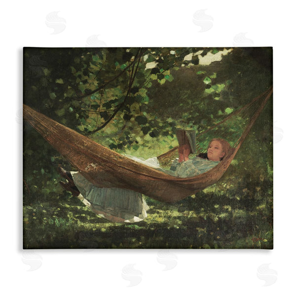 stupell industries Lettered and Lined | Girl Reading Book Hammock Classic Vintage Painting Wall Art
