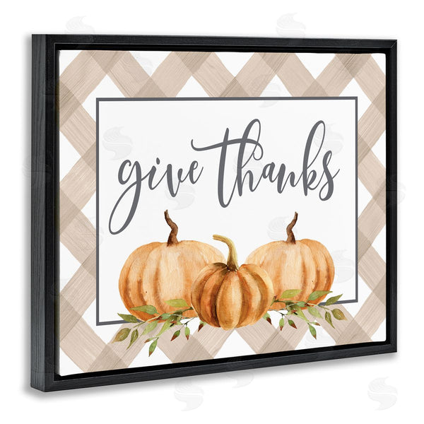 Stupell Industries Lettered And Lined | Give Thanks Calligraphy Autumnal Tartan Pumpkin Border Wall Art