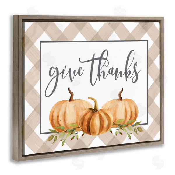 Stupell Industries Lettered And Lined | Give Thanks Calligraphy Autumnal Tartan Pumpkin Border Wall Art