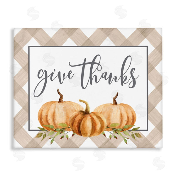 stupell industries Lettered and Lined | Give Thanks Calligraphy Autumnal Tartan Pumpkin Border Wall Art