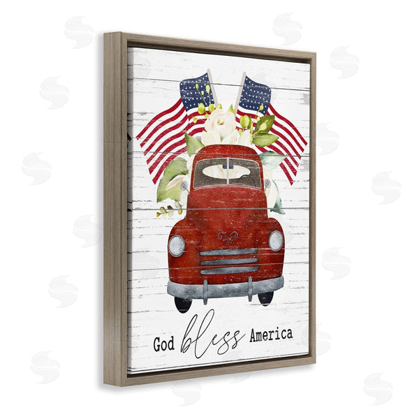 Stupell Industries Lettered And Lined | God Bless America Sentiment Americana Red Truck Flags Wall Art