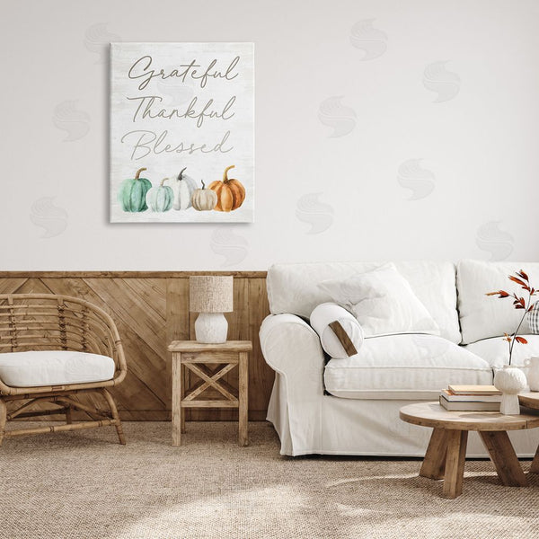 Stupell Industries Lettered And Lined | Grateful Thankful Blessed Script Rustic Arranged Pumpkins Wall Art