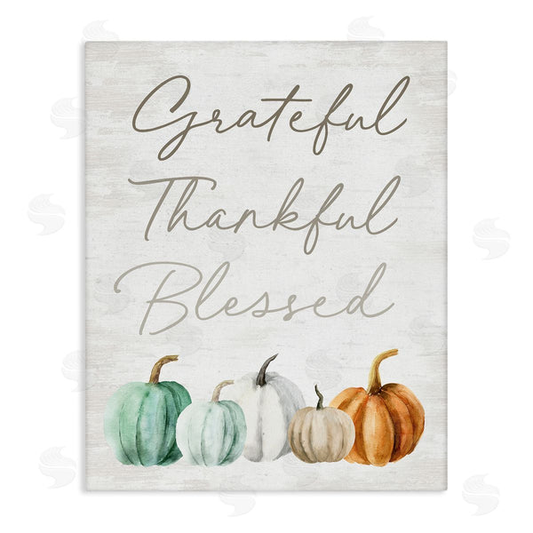 stupell industries Lettered and Lined | Grateful Thankful Blessed Script Rustic Arranged Pumpkins Wall Art