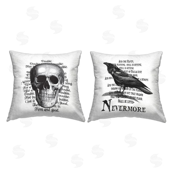 Stupell Industries Lettered And Lined | Halloween Skull & Crow Poetry Printed Throw Pillow Set