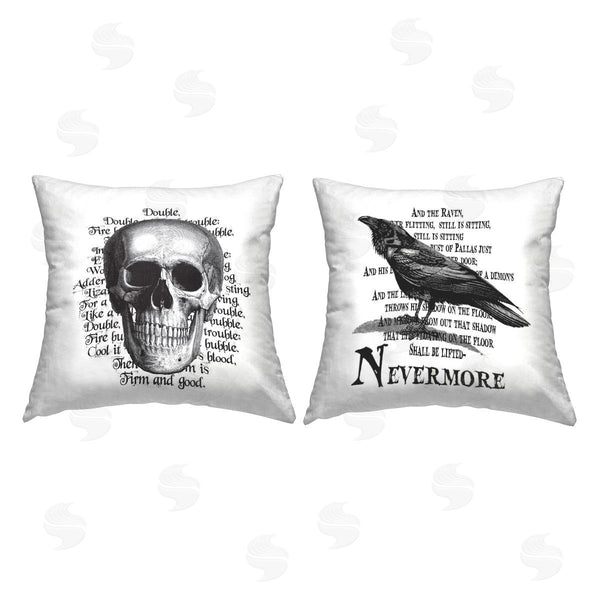 stupell industries Lettered and Lined | Halloween Skull & Crow Poetry Printed Throw Pillow Set