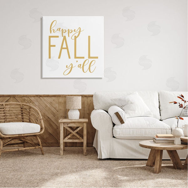 Stupell Industries Lettered And Lined | Happy Fall Y'all Casual Yellow Seasonal Typography Wall Art