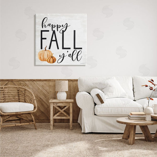 Stupell Industries Lettered And Lined | Happy Fall Y'all Phrase Orange Farm Pumpkin Gourd Wall Art