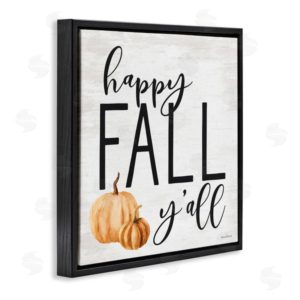 Stupell Industries Lettered And Lined | Happy Fall Y'all Phrase Orange Farm Pumpkin Gourd Wall Art