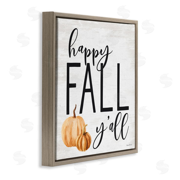 Stupell Industries Lettered And Lined | Happy Fall Y'all Phrase Orange Farm Pumpkin Gourd Wall Art