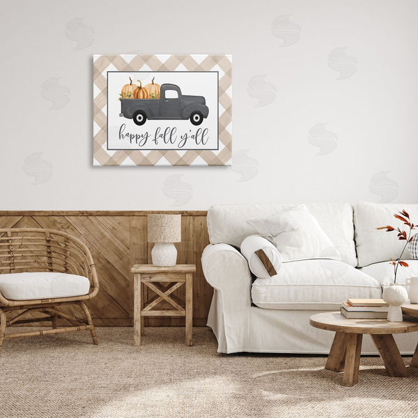 Stupell Industries Lettered And Lined | Happy Fall Y'all Vintage Truck Carrying Pumpkins Wall Art