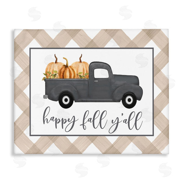stupell industries Lettered and Lined | Happy Fall Y'all Vintage Truck Carrying Pumpkins Wall Art