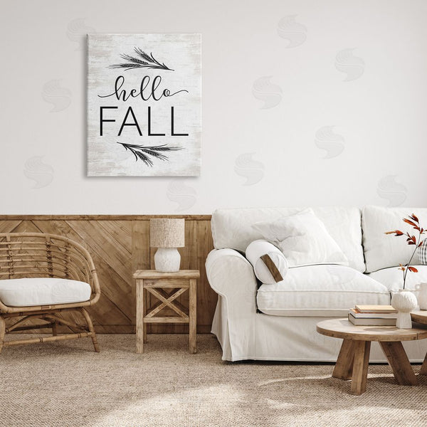 Stupell Industries Lettered And Lined | Hello Fall Rustic Calligraphy Wheat Sprigs Botanical Border Wall Art