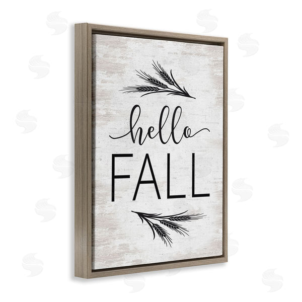 Stupell Industries Lettered And Lined | Hello Fall Rustic Calligraphy Wheat Sprigs Botanical Border Wall Art