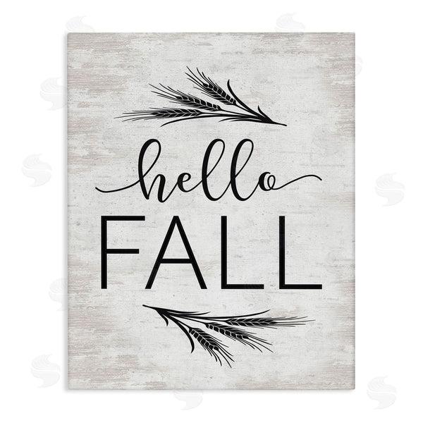 stupell industries Lettered and Lined | Hello Fall Rustic Calligraphy Wheat Sprigs Botanical Border Wall Art