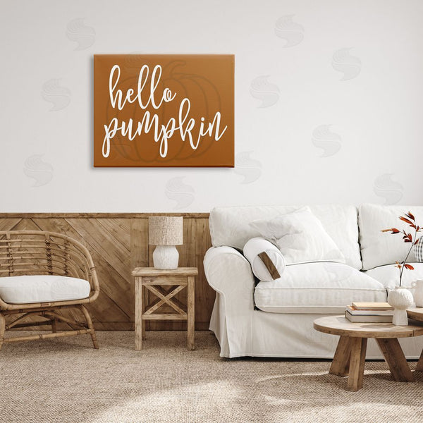 Stupell Industries Lettered And Lined | Hello Pumpkin Motif Romantic Autumn Script Phrase Wall Art