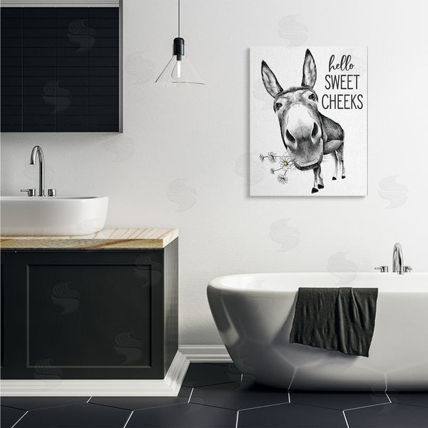 Stupell Industries Lettered And Lined | Hello Sweet Cheeks Animal Humor Donkey Daisies Wall Art