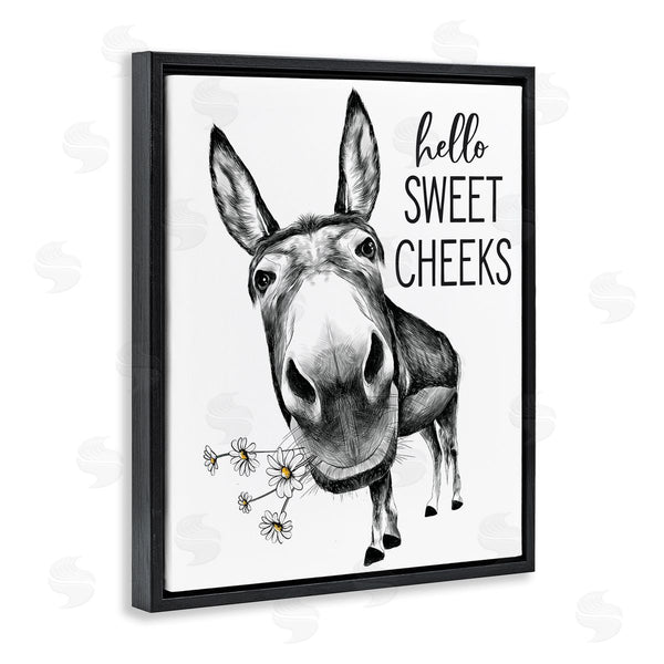 Stupell Industries Lettered And Lined | Hello Sweet Cheeks Animal Humor Donkey Daisies Wall Art