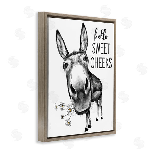 Stupell Industries Lettered And Lined | Hello Sweet Cheeks Animal Humor Donkey Daisies Wall Art