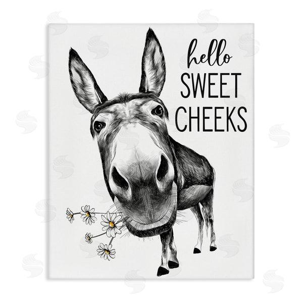 stupell industries Lettered and Lined | Hello Sweet Cheeks Animal Humor Donkey Daisies Wall Art