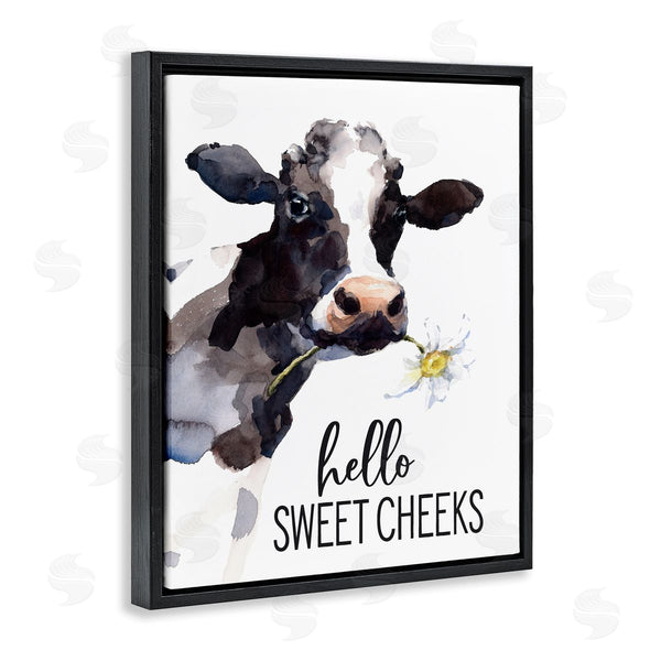 Stupell Industries Lettered And Lined | Hello Sweet Cheeks Country Cow Cattle Holding Flower Wall Art