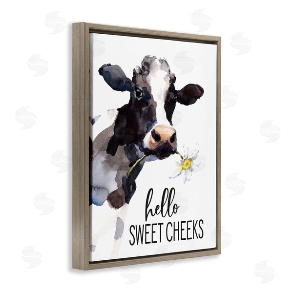 Stupell Industries Lettered And Lined | Hello Sweet Cheeks Country Cow Cattle Holding Flower Wall Art