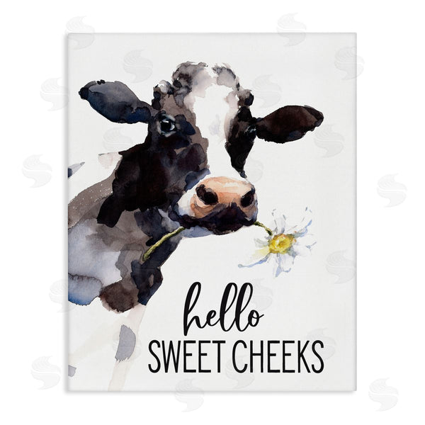 stupell industries Lettered and Lined | Hello Sweet Cheeks Country Cow Cattle Holding Flower Wall Art